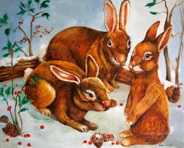 Rabbit Bunny Hare Painting - Rabbits in Snow